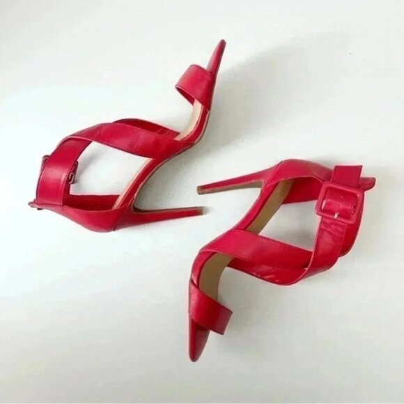 Le Chateau Strappy Leather Sandals High Heel Stilettos Red Size 7.5 - Picture 13 of 15